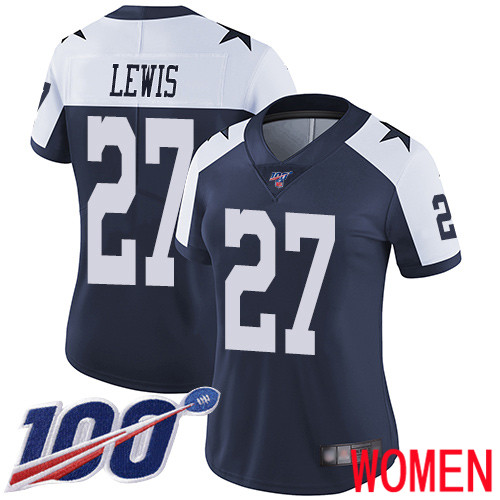 Women Dallas Cowboys Limited Navy Blue Jourdan Lewis Alternate #27 100th Season Vapor Untouchable Throwback NFL Jersey